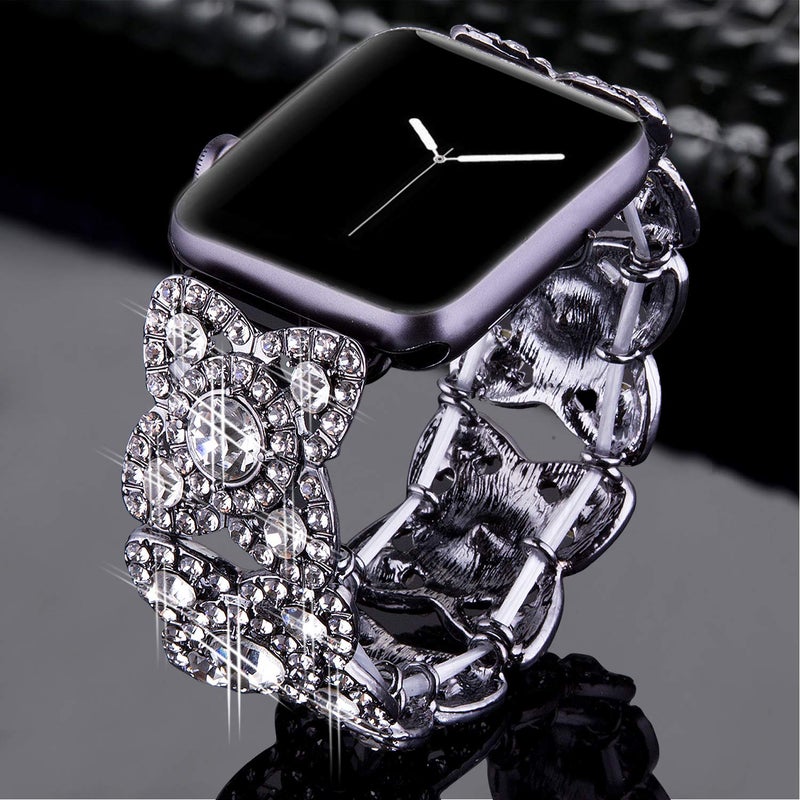 VIQIV Bling Bands for Compatible with Apple Watch 42mm 44mm 45mm 46mm 49mm Ultra Iwatch Series 11 10 9 8 7 6 5 4 3 SE SE2, Diamond Rhinestone Stainless Steel Metal Bracelet Wristband Strap for Women Black - Image 4